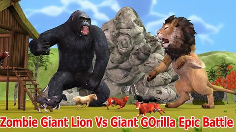 Zombie Giant Lion attack cartoon Cow Family saved by Giant Gorilla Wild Animals Fight