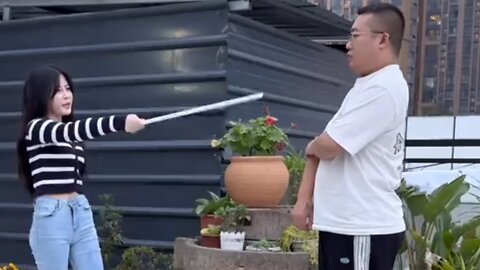 The couple's hilarious challenge game spanking the buttocks with sticks to see what it's like #p8