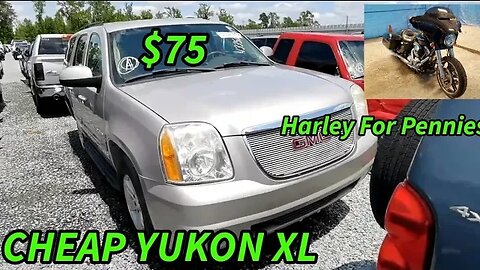 Cheap Yukon XL, Harley Davidson and Indian Bikes Cheap! Copart Walk Around