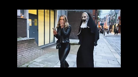 She has no Idea what's behind Her. Craziest Reactions. The Nun Prank 2022