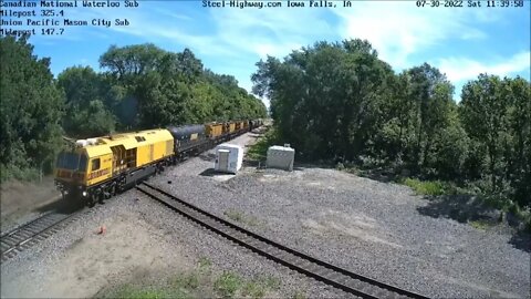 EB and WB Loram Rail Grinder at Mills Tower in Iowa Falls,IA on July 30, 2022 #steelhighway