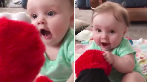 Cute Baby Playing With Dolls Gets Afraid