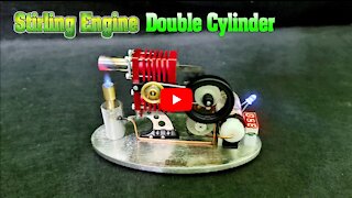 Stirling Engine Mini Double Cylinder using Butane Gas