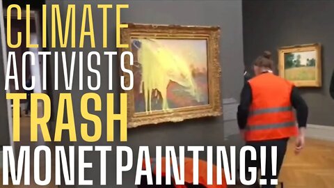 Climate Activists Throw Mashed Potatoes At Monet Painting!!