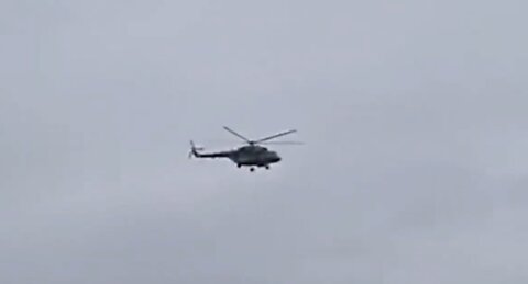 A Russian helicopter convoy takes off from Machulishchy airfield for Ostrau air base