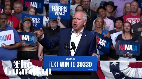 Tim Walz talks about Nebraska roots at Omaha rally and pushes back against Trump AI claim