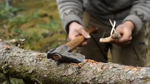 6 days solo bushcraft canvas lavvu, bow drill, spoon carving, Finnish axe