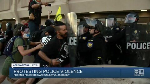 VIDEO: Police declare unlawful assembly in downtown Phoenix Sunday night, eight arrested