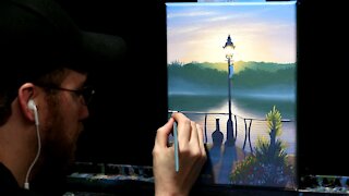 Acrylic Landscape Painting of a Lamp Post at Sunrise - Time Lapse - Artist Timothy Stanford