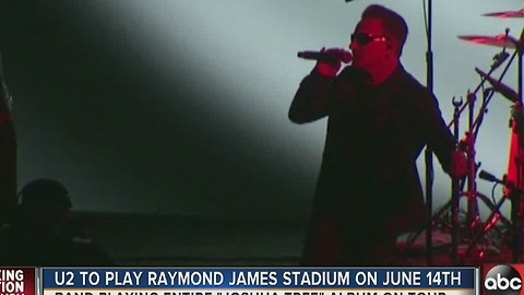 U2 to play Tampa's Raymond James Stadium on June 14th on 'The Joshua Tree 2017' summer tour