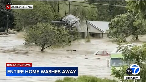 House floats away, collapses as Helene leaves North Carolina under water