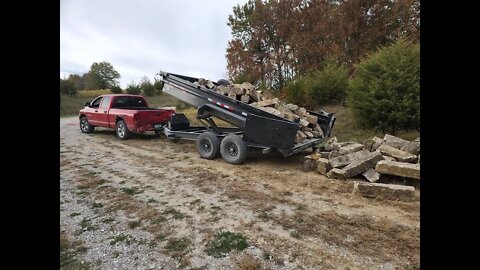 Moving Large Stone! Tractor and Dump Trailer Work!