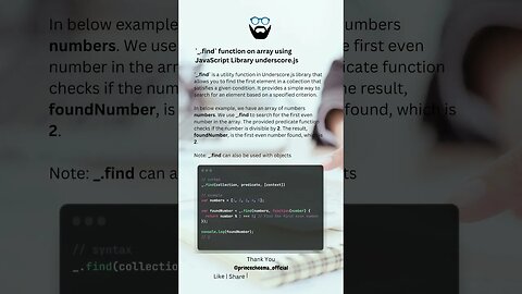 `_.find` function on array using JavaScript Library underscore.js ( #shorts )