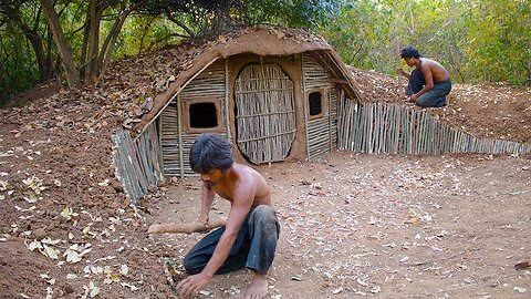 Build House underground Using wood | Primitive technology, Building Skill