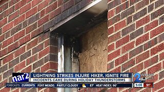 Lightning strikes injure man, ignite fire