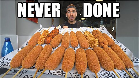 "BET YOU CAN'T EAT HALF" MASSIVE 10LB CORN DOG EATING CHALLENGE (Korean Rice Dogs)