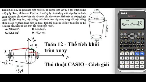 Toán 12: Một ly trà sữa dạng hình cụt, có đường kính đáy ly 6 cm, đường kính miệng ly 9 cm, chiều