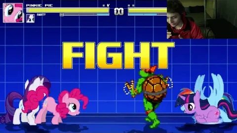 My Little Pony Characters (Twilight Sparkle, Rainbow Dash, And Rarity) VS Michelangelo In A Battle