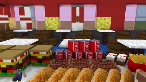 Monster School Herobrine FAST FOOD Mukbang Challenge Minecraft Animation