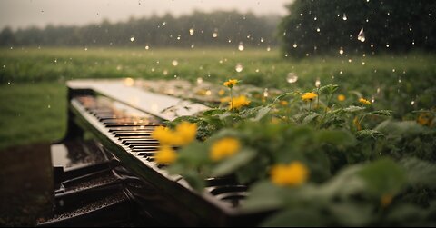 Rain drops on the farm with piano music