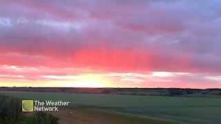 Sunset sets the sky on fire after evening rain