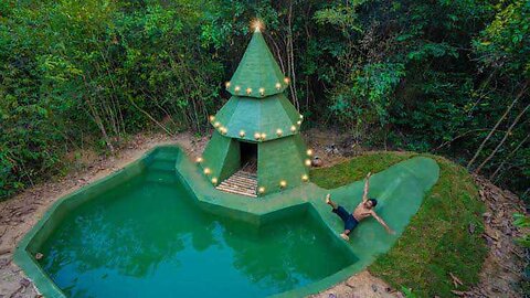 Build Green Tree House with Green Swimming Pool by Jungle Survival