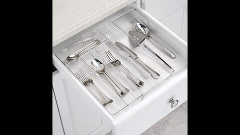 iDesign Linus Expandable Kitchen Drawer Organizer for Silverware, Spatulas, Gadgets - Clear