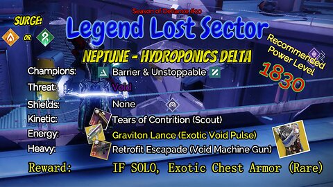 Destiny 2 Legend Lost Sector: Neptune - Hydroponics Delta on my Solar Hunter 5-6-23