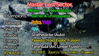 Destiny 2 Master Lost Sector: The Moon - K1 Revelation 12-9-21