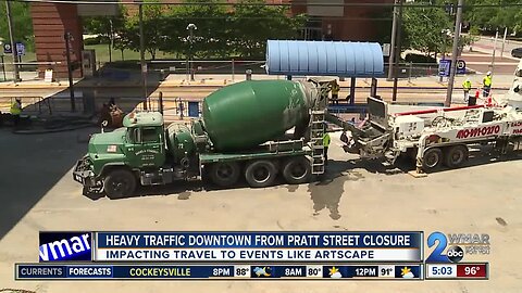 Heavy traffic downtown from Pratt Street closure