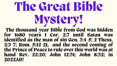 THE REVEALING OF THE MYSTERY GOD HAS KEPT SECRET SINCE THE WORLD BEGAN Rom. 16:25!