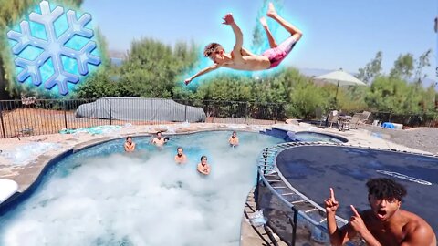 TRAMPOLINE FLIPS into DRY ICE POOL!