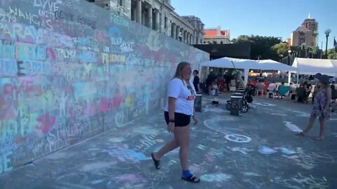 Chalk message wall at the Wellington Freedom Protest