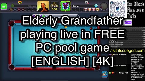 Elderly Grandfather playing live in FREE PC pool game [ENGLISH] [4K] 🎱🎱🎱 8 Ball Pool 🎱🎱🎱