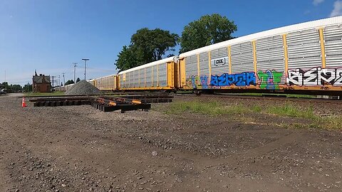 T&OC Rail Station Bucyrus OH. Norfolk Southern auto rack heading north