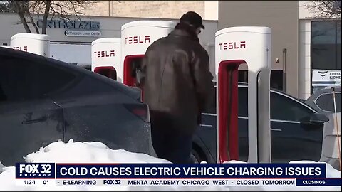 Chicago area Tesla charging stations lined with dead electric cars in freezing cold