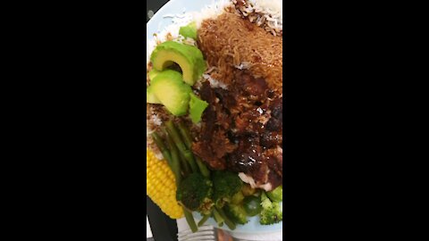 Pork Belly And Steak With Corn & Avocado