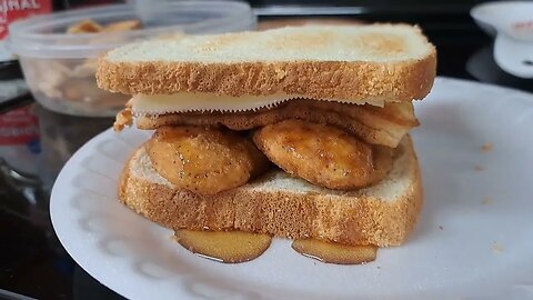 Making breakfast with leftovers... Chicken Waffle Sandwich