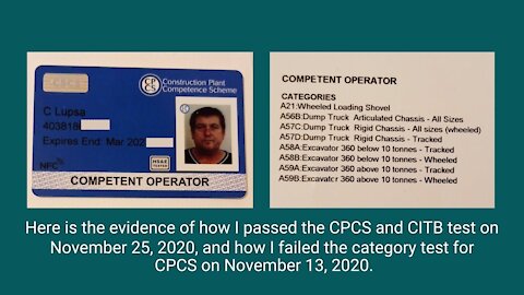 Here is the evidence of how I passed the CPCS and CITB test on November 25, 2020