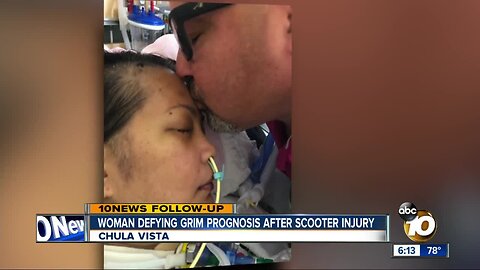 Woman defying grim prognosis after scooter accident