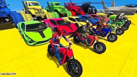 GTA V Mega Ramp On Bikes, Fighter Jets & Boats By Monster Trucks , Cars Spider man Racing Challenge