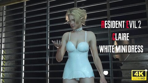 Resident Evil 2 Remake Claire White mini dress [4K]