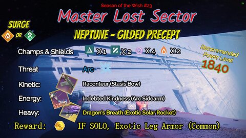 Destiny 2 Master Lost Sector: Neptune - Gilded Precept on my Solar Warlock 3-24-24