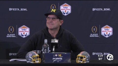 Jim Harbaugh shares love of 'Ted Lasso' during Fiesta Bowl media day