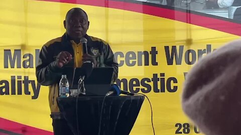 Ramaphosa discussing domestic worker wage at Cosatu event