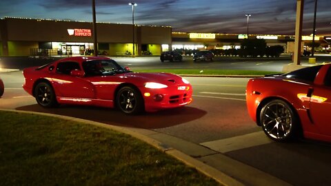 Cammed 1997 Viper GTS and C6 Corvette Grandsport Leaving Car Meet