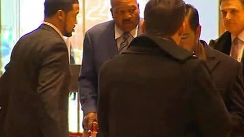 Jim Brown arrives at Trump Tower