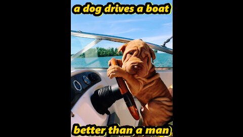 a dog drives a boat better than a man