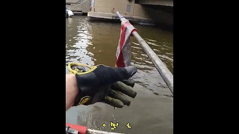 GIANT MAGNET Rescuing an American Flag from the Riverbed! #magnetfishing #shorts