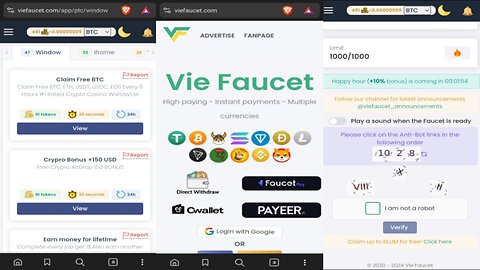 Vie Faucet | The Easiest Faucet To Do Paid To Click Ads (PTCs) | Free Crypto CurrencyCloud Mining